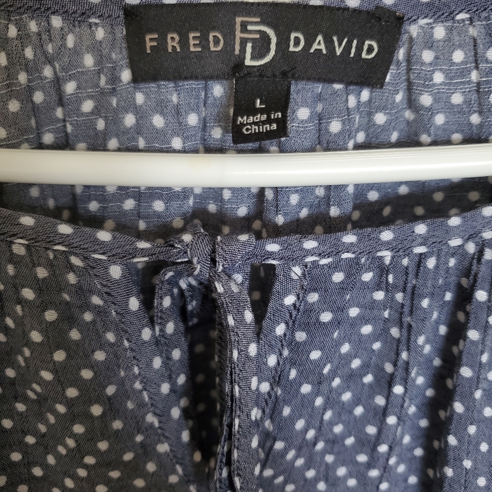 Lightweight, navy blue and white polkadot blouse - Picture 2 of 3